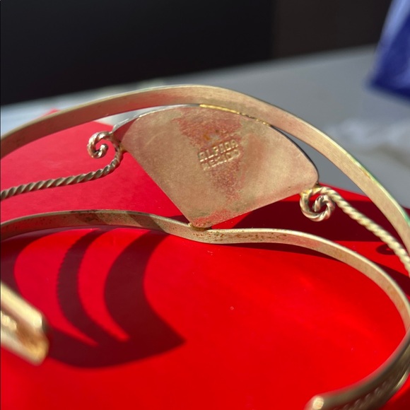 Vintage Alpaca Mexico Cuff Bracelet with Inlaid Abalone Iridescent Shell - Picture 5 of 7